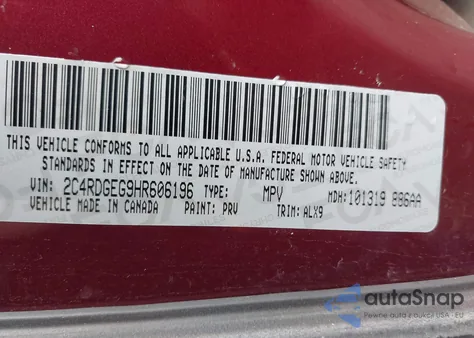 2017 Dodge Grand Caravan Gt из США, поврежденный, VIN 2C4RDGEG9HR606196